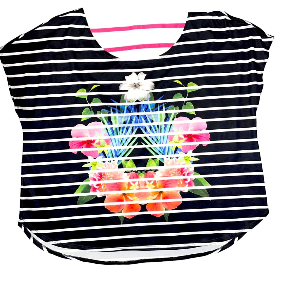 SO Juniors X-large Black White Stripe Floral Design Pink Back Bands